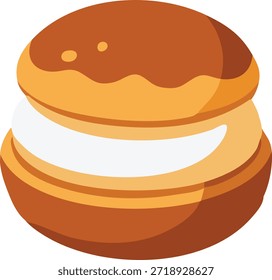 Una masa de choux redonda llena de crema esponjosa y cubierta con esmalte de caramelo.