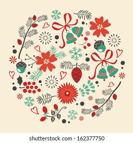 Round Christmas composition for Christmas and New year greeting cards