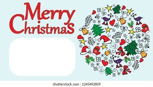 Round Christmas design with christmas decoration. Vector illustration.