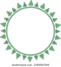 Round Christmas frame for cross-stitch motifs of folk embroidery with Christmas trees