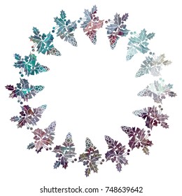 Round Christmas frame with holly berries silhouettes. Copy space. Christmas design decor element. Vector clip art.
