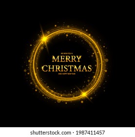 Marco de Navidad redondo con estrellas. Marcos Feliz Navidad. Tarjeta de felicitación.