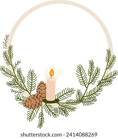 Round Christmas Frame Wreath Vector Illustration
