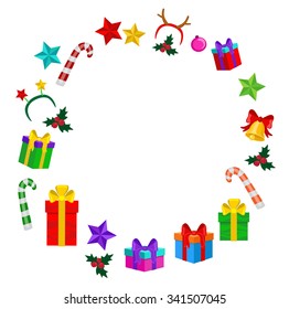 Round Christmas frame.Vector Illustration.