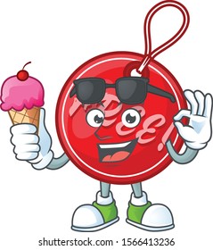 Round christmas free tag with character with ice cream