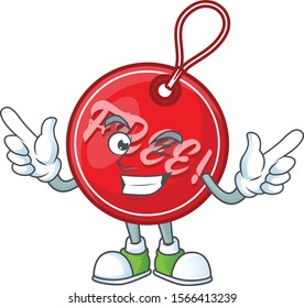 Round christmas free tag with winking character