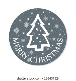 Round Christmas Greeting Card with Christmas Tree. Vector illustration
