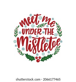 Round Christmas Ornament with hand drawn lettering text. Holiday decoration. Vector illustration isolated.
