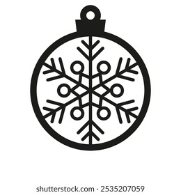 Round Christmas Ornament with a snowflake, Christmas ornament design, Template for laser cutting. 