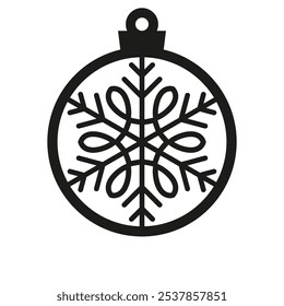 Round Christmas Ornament with a snowflake, Christmas ornament design, Template for laser cutting. 