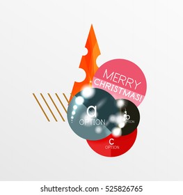 Round Christmas sale stickers with winter holiday elements and light effects. Vector geometric price promo labels