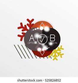 Round Christmas sale stickers with winter holiday elements and light effects. Vector geometric price promo labels