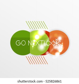 Round Christmas sale stickers with winter holiday elements and light effects. Vector geometric price promo labels