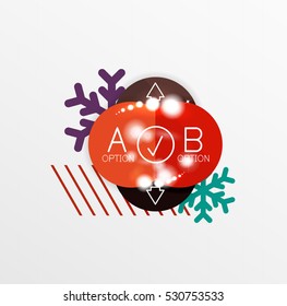 Round Christmas sale stickers with winter holiday elements and light effects. Vector geometric price promo labels