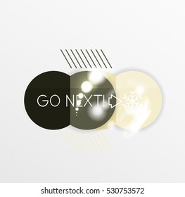 Round Christmas sale stickers with winter holiday elements and light effects. Vector geometric price promo labels