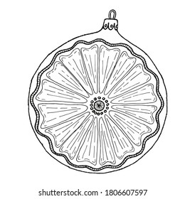 round christmas toy from retro collection. Drawn doodles for coloring Christmas decoration. Vector illustration on white background