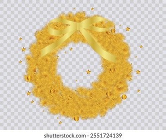 Round Christmas tree border with gold branches