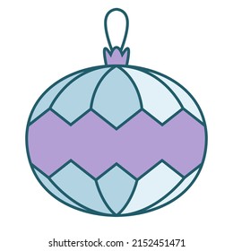 Round christmas tree toy. Holiday decor object in lineal flat style.