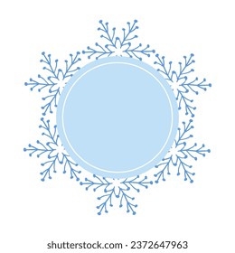 Ronda Navidad invierno decorativo copo de nieve marco redondo con centro azul vacío, decorado para tarjeta de saludo, invitación, diseño web