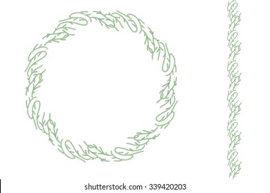 Round Christmas wreath  isolated on white. Endless vertical pattern brush. For festive design, announcements, postcards, posters.