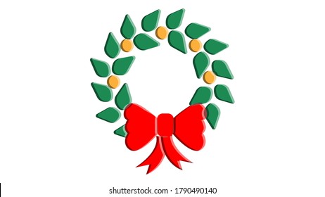 Round Christmas wreath with spruce branches and snowflakes isolated on white. Endless vertical pattern brush. For festive design, announcements, postcards, posters.