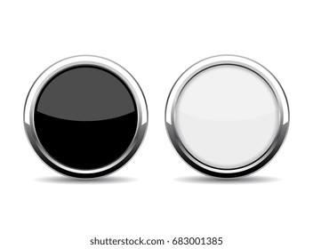 Round chrome glass buttons vector illustration on white background