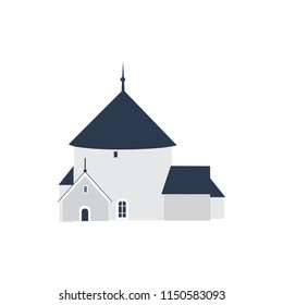 Round Church Bornholm Ronne Denmark, Landmark vector cartoon illustration isolated on white, danish decorative flat building, architecture historic sight attraction symbol, Travel sightseeing set
