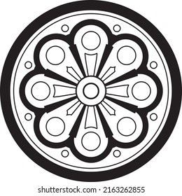 Round Church Ornament In Black Color.