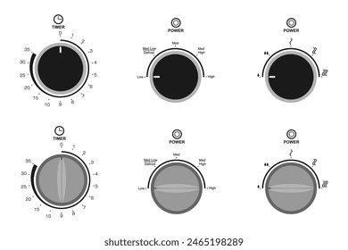 Rundkreisanaloges Button für Mikrowellenherd. Vektorillustration isoliert auf weißem Hintergrund.