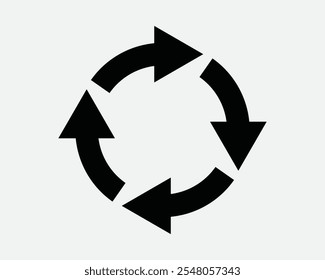 Round Circle Arrow Repeat Cycle Recycle System Close Loop Refresh Again Circular Motion Path Rotation Icon Sign Shape Outline Black White Vector