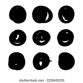 Conjunto de elementos de la colección de brochas de tinta negra redondeadas. Ilustración vectorial de elemento.