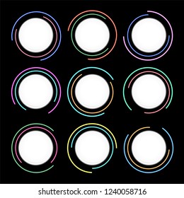round circle button with color glow line on black background