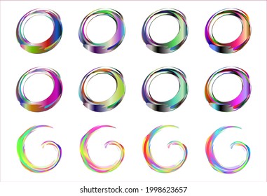 Conjunto de formas redondeadas de marco colorido. Juego de trazo de pincel de estilo giratorio colorido dibujado a mano