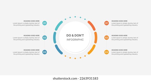 Round Circle Do and Don't, Pros and Cons, Vs, Versus Comparison Infographic Design Template