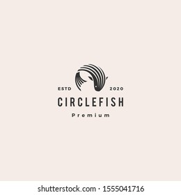 round circle fish logo hipster retro vintage vector icon illustration	