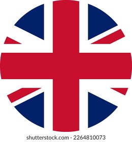 Round Circle Flag Selection Button Badge Icon with UK United Kingdom Union Jack Flag for the English Language. Vector Image.