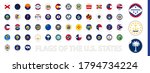 Round Circle Flag of the US States Sorted Alphabetically. Big Vector Set of Round Flag.