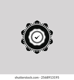 Round circle flat checkmark badge icon mandala silhouette tick symbols, design, vector illustration