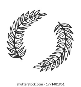 Round circle floral branch border with leaves hand drawn for design element on white, stock vector illustration