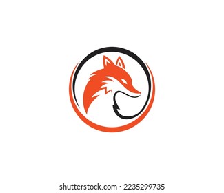 Round Circle Fox And Wolf Animal Silhouette Mascot Logo Template Vector Illustration.