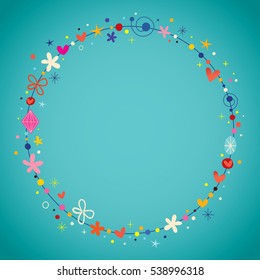 round circle frame with dots and flowers
