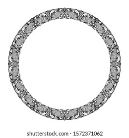 Round or circle frame with floral and dot patterns. vintage or retro style border text or calligraphy. delimiter with a flat isolated design in a white background.