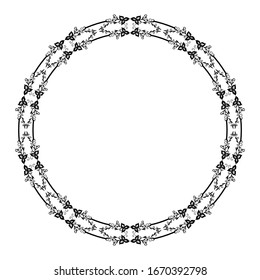 round or circle frame with floral style, frame for text or calligraphy, flat design with isolated white background
