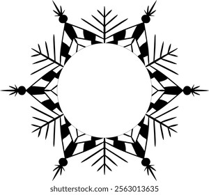 Marco redondo del círculo en el marco blanco del estilo de la línea gráfica con el copo de nieve. Perfecto para decorar redes sociales, Fotos y textos. Marco de Navidad. Vector.
