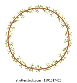 round or circle frame with stem and leaf motifs. natural floral border style. delimiter for text or banners with isolated white background.