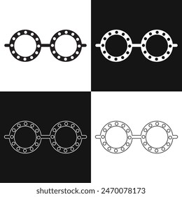 Round circle glasses frame outline line art silhouette clipart. isolated on white and black background.  vector illustration. EPS 10