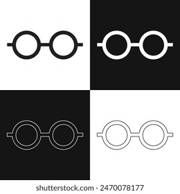 Round circle glasses frame outline line art silhouette clipart. isolated on white and black background.  vector illustration. EPS 10