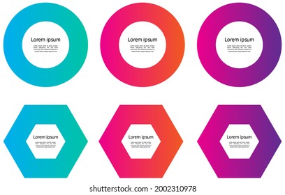 Round circle hexagon infographic element set. 1, 2, 3 step process