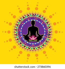 Round circle icon for yoga lotus sitting posture  (vector)