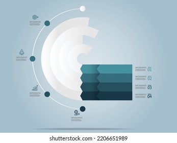 Infografikelement mit kreisförmigem Rand und Geschäftssymbol 4 Stufen, Vektorgrafik